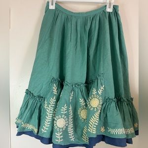 Vintage Ruffle Dance Circle Skirt W/Embroidery